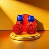 【SUGEBEINI】 Retro contrasting rose ear clips, blue gemstone square diamond-encrusted earrings, French court style exaggerated artistic earrings ZEH00003 Specification image
